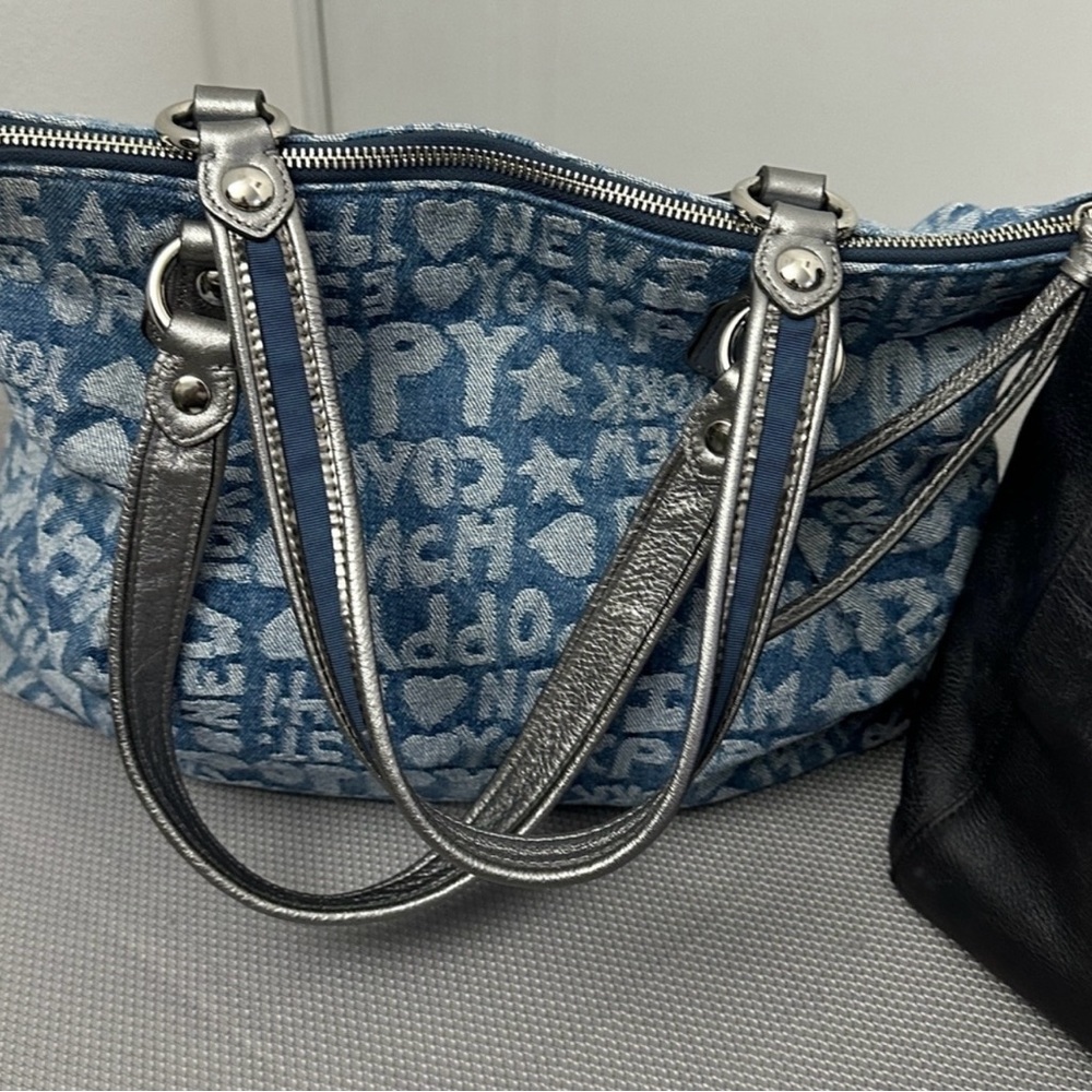 Coach Poppy Denim Tote with Silver Trim - Picture 7 of 7